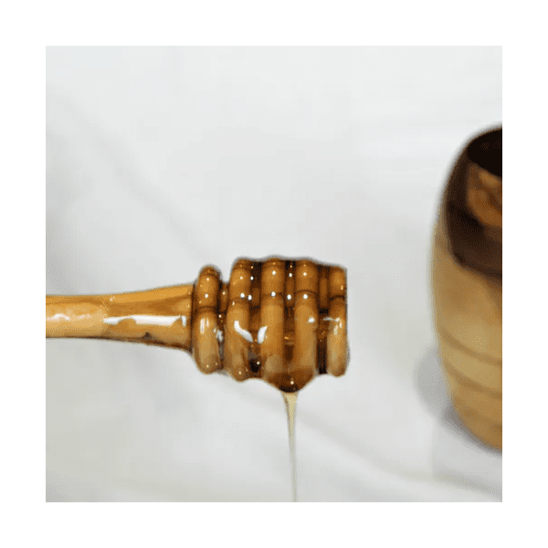 pot à miel en bois d'olivier et sa cuillère à miel chez Tresors de la Ruche