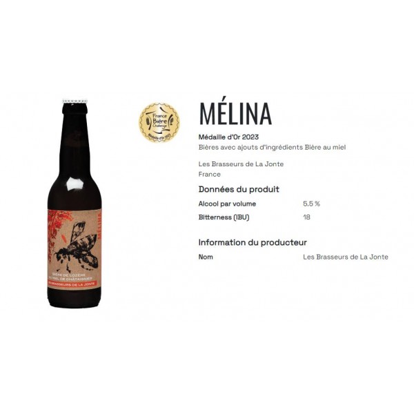 Melina biere au miel de chataignier medaille d'or 2023